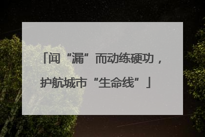 闻“漏”而动练硬功，护航城市“生命线”